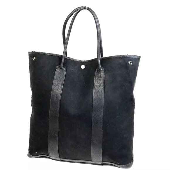 HERMES Logo Garden File 37 Hand Tote Bag Canvas Leather Black Silver 69FA285 - Picture 2 of 16